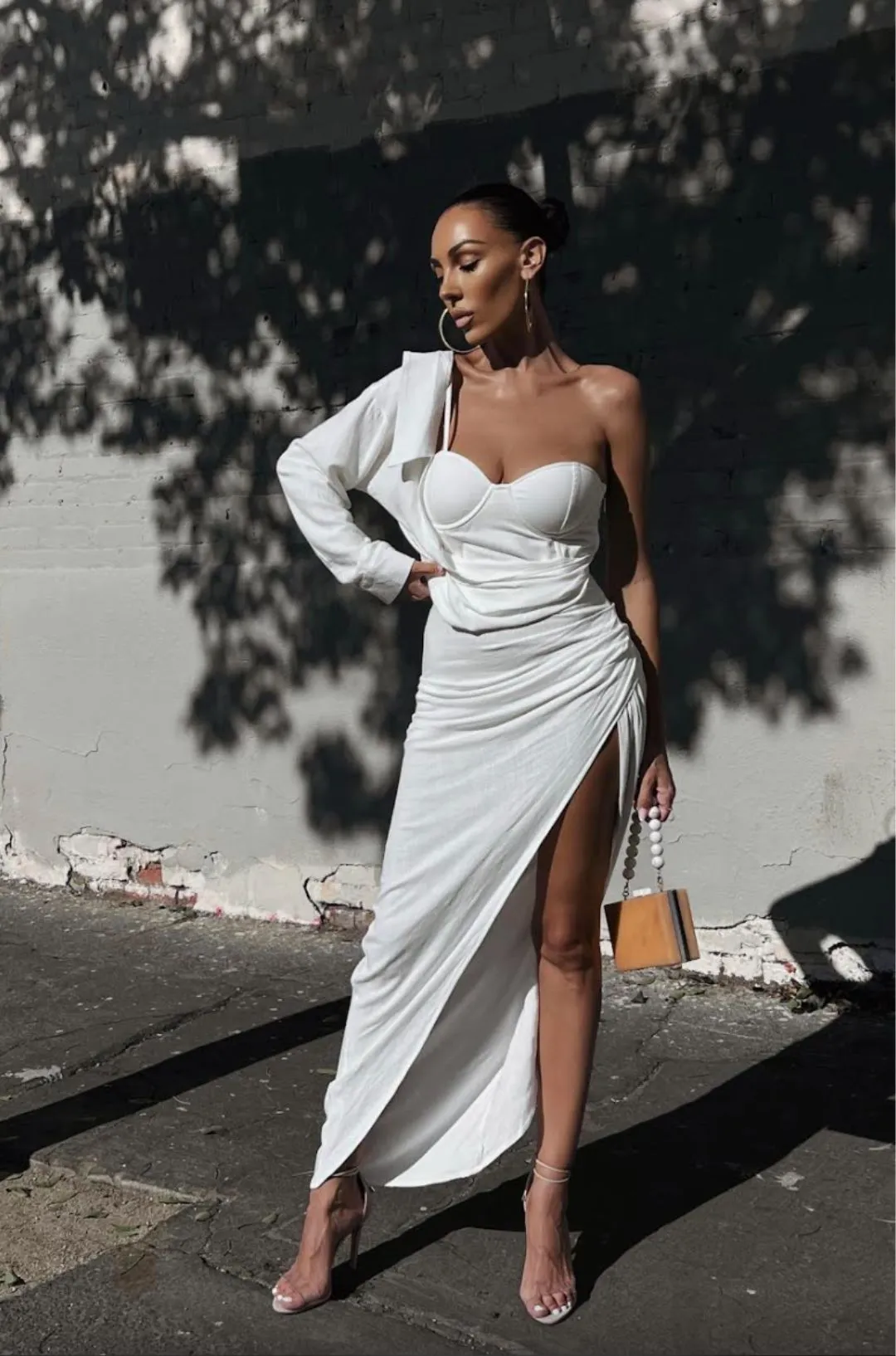 White Evita Linen Draped Dress sold by JLUXLABEL product image thumbnail 5