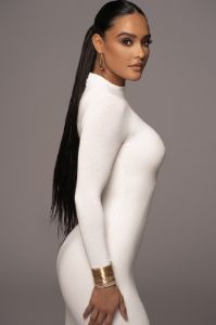 Ivory Lucia Mock Neck Midi Dress sold by JLUXLABEL