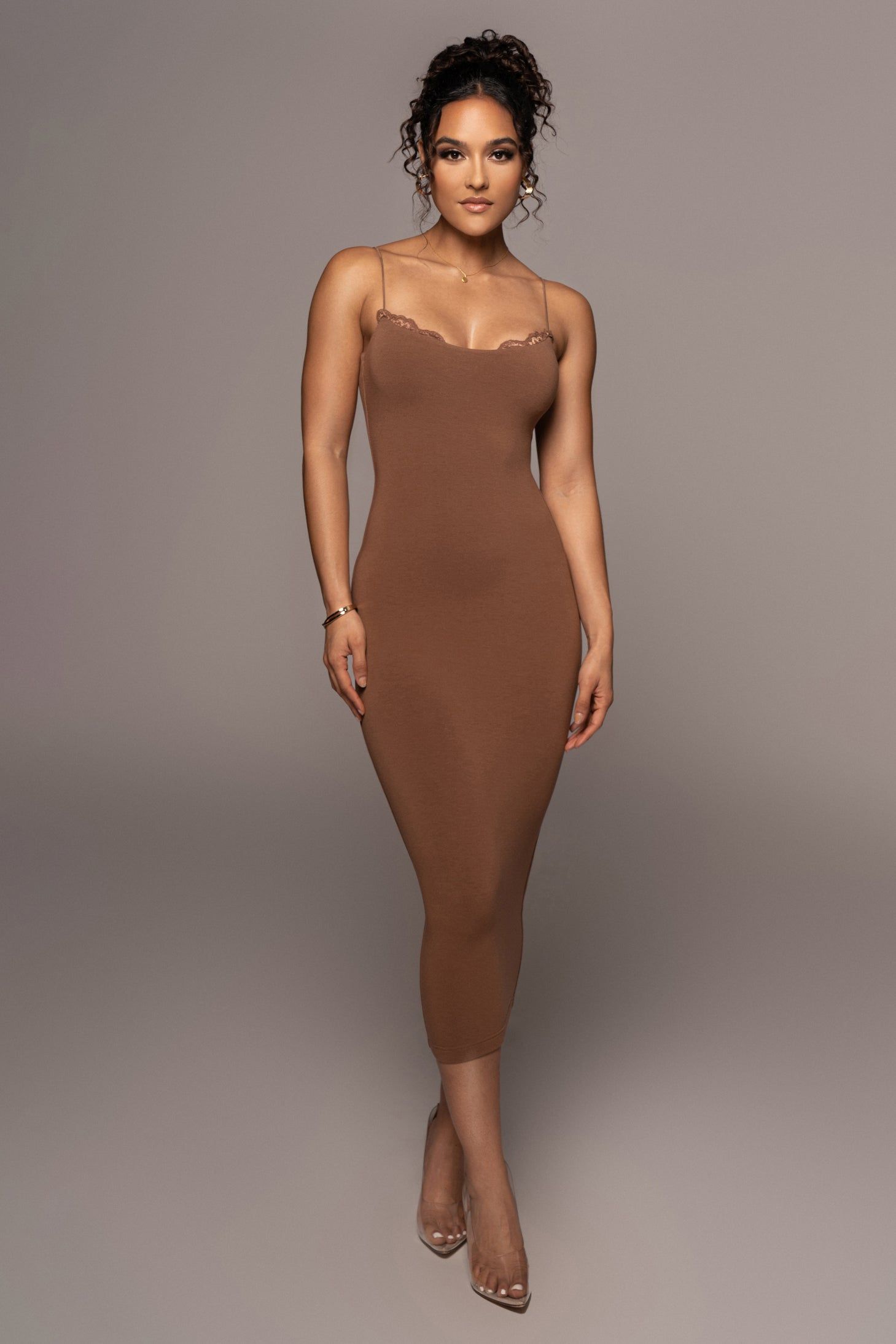 Pecan Colette Midi Dress sold by JLUXLABEL