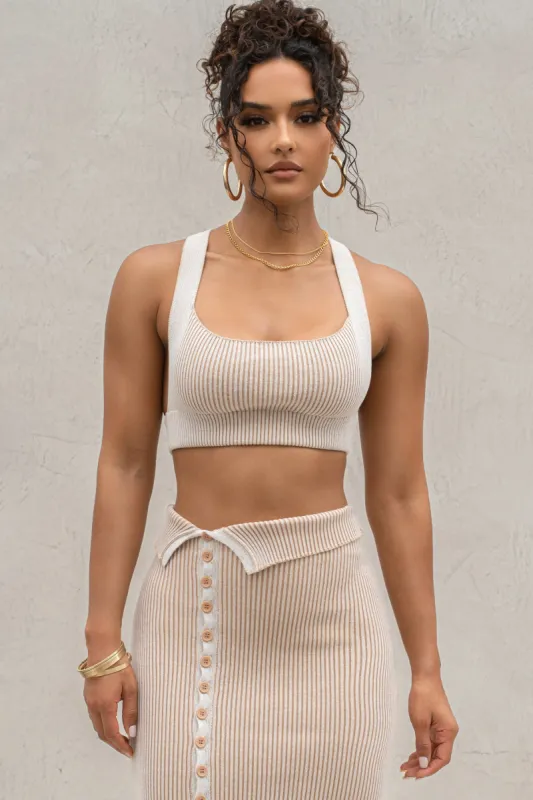 Taupe/White Jodie Ribbed Top sold by JLUXLABEL