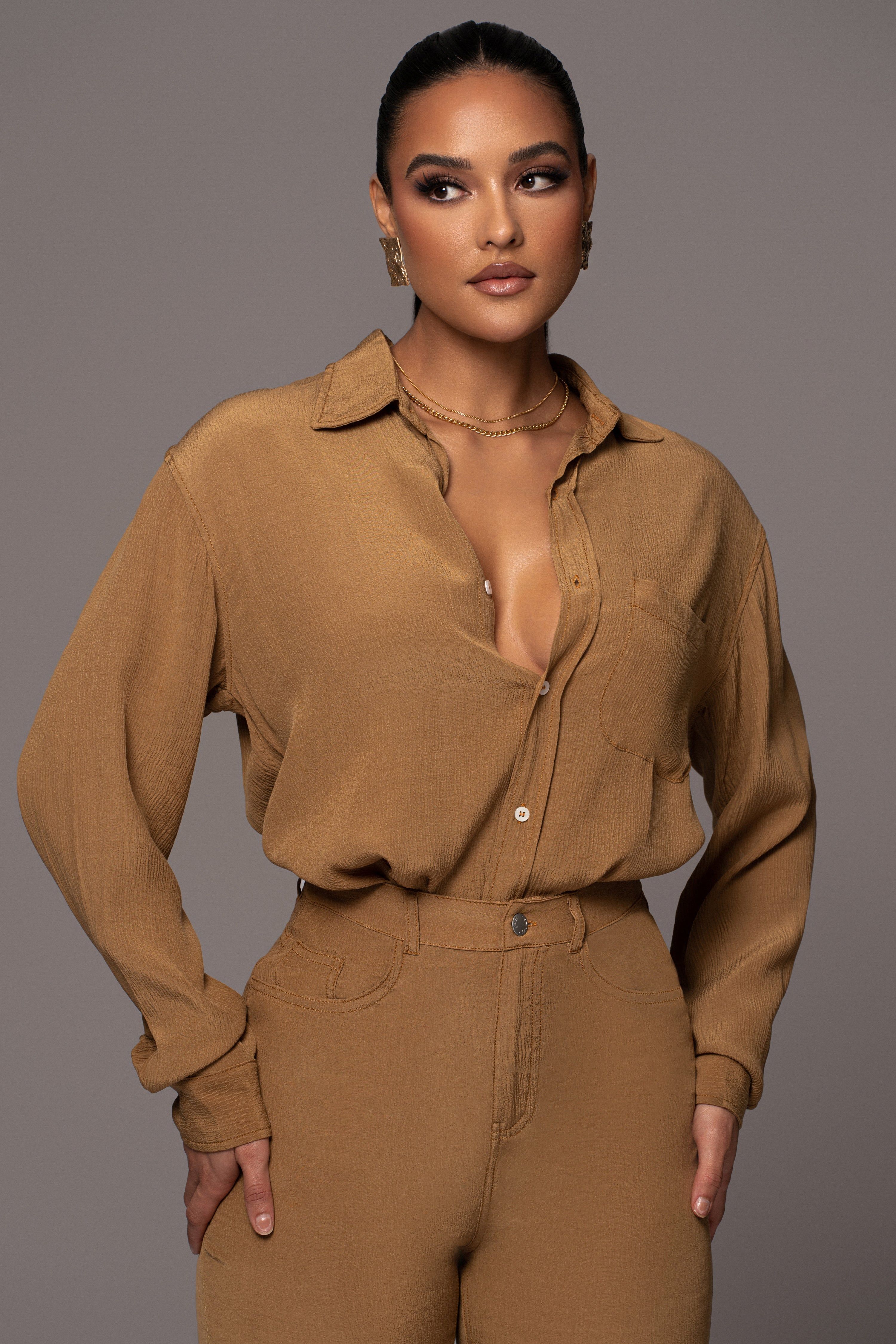 Tan Everyday Button Up Top sold by JLUXLABEL