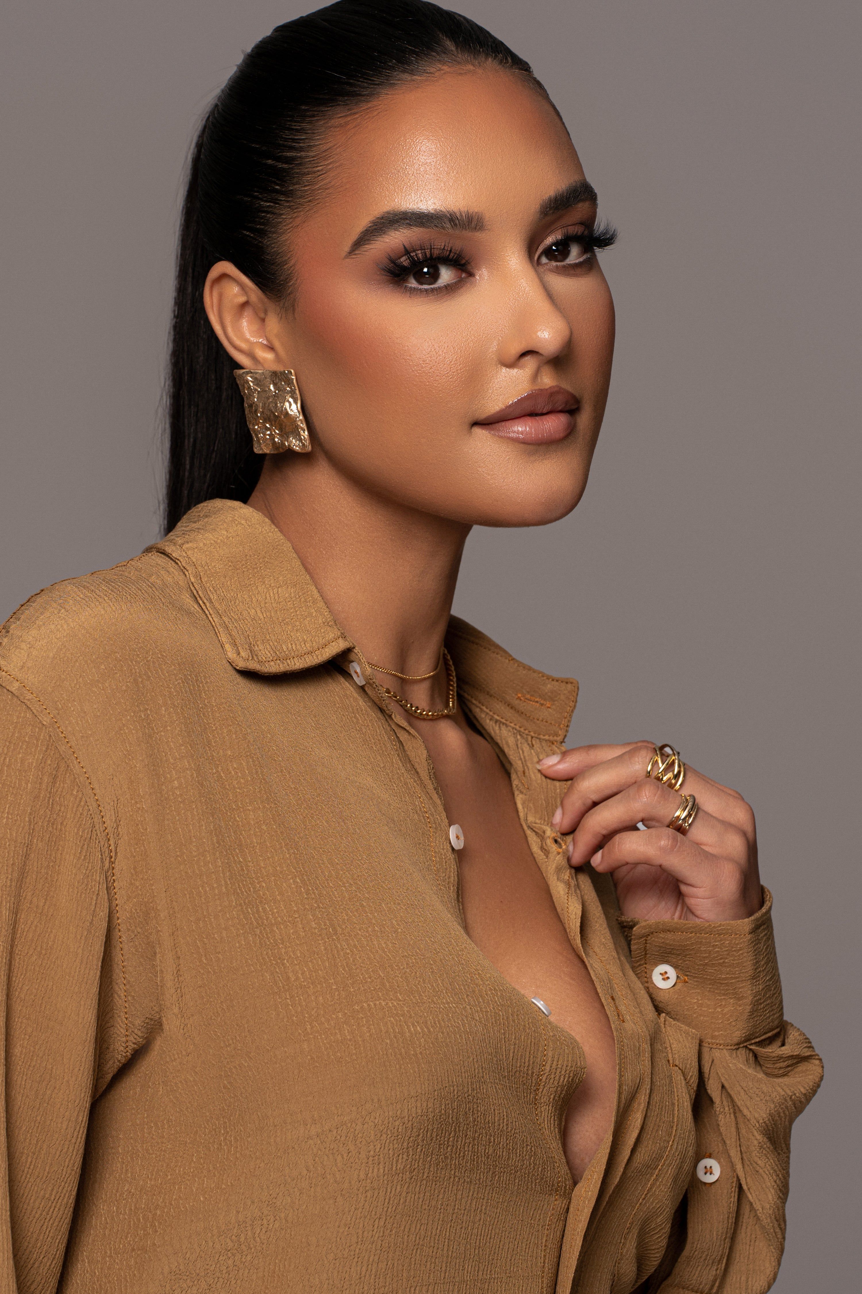 Tan Everyday Button Up Top sold by JLUXLABEL product image thumbnail 3