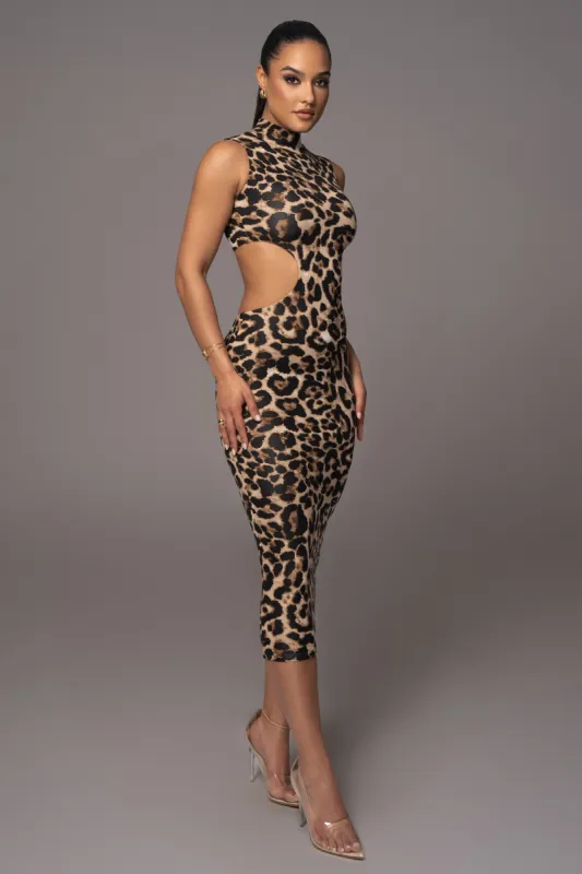 Leopard Dynasty Cutout Midi Dress sold by JLUXLABEL