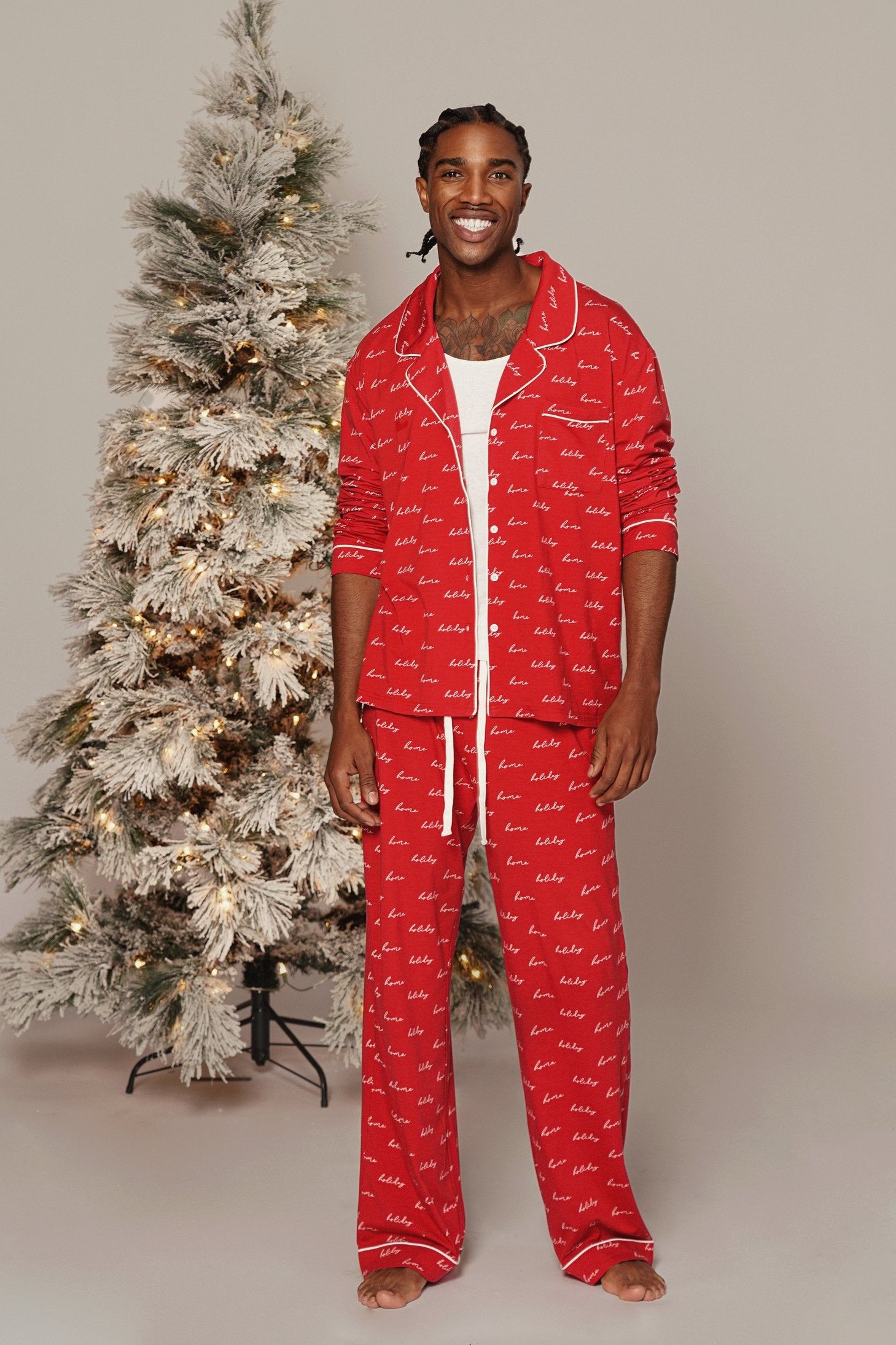 Red/White Home For The Holiday Adult Pajama Set sold by JLUXLABEL product image thumbnail 5