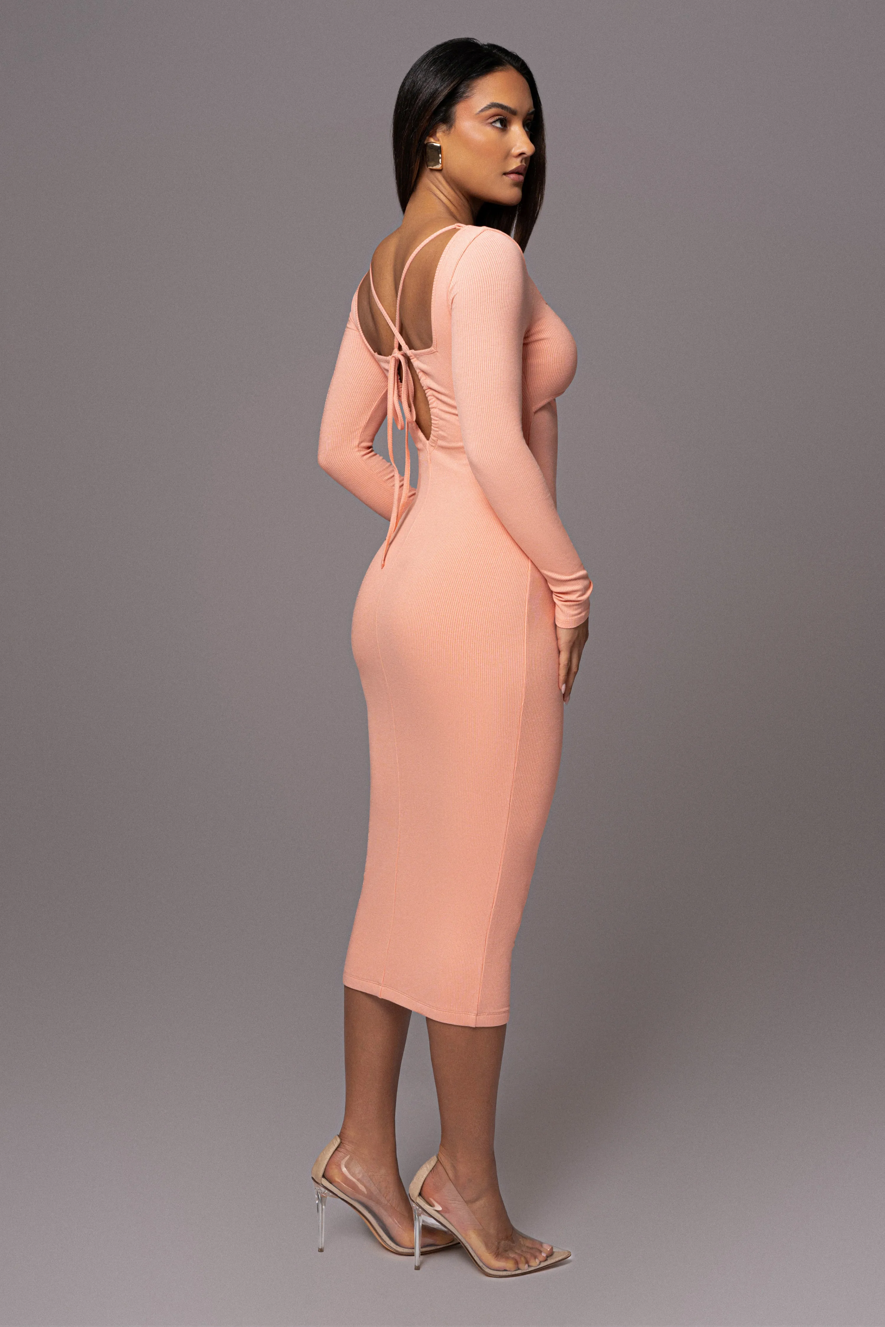 Peach Mesmerize Midi Dress sold by JLUXLABEL product image thumbnail 5