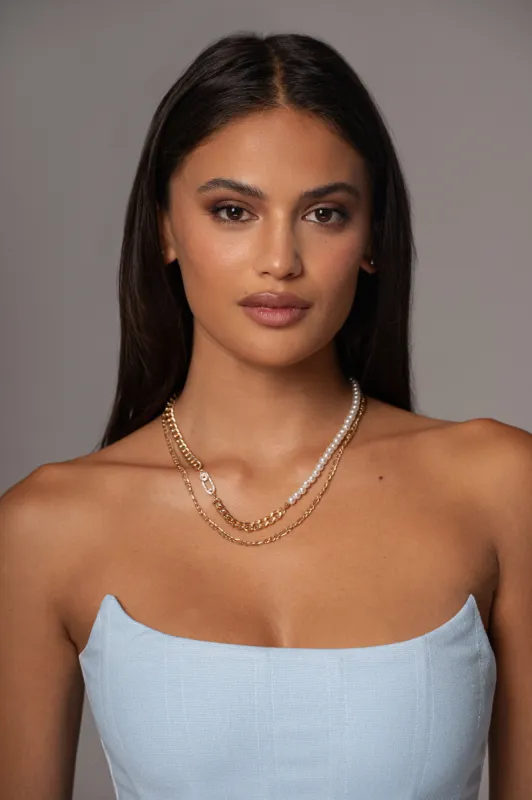 Gold Pearl Layered Necklace Set sold by JLUXLABEL
