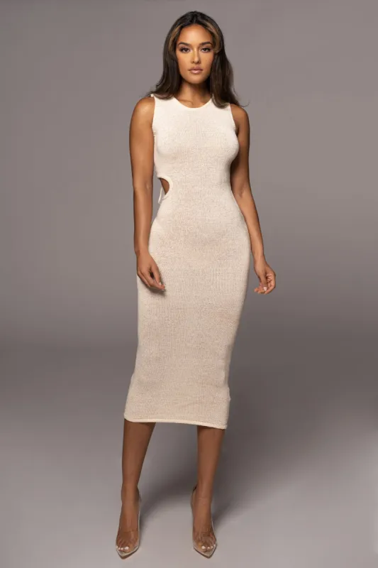 Ivory Opposites Attract Midi Dress sold by JLUXLABEL