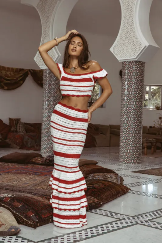 Red Corazon Ruffle Skirt Set sold by JLUXLABEL