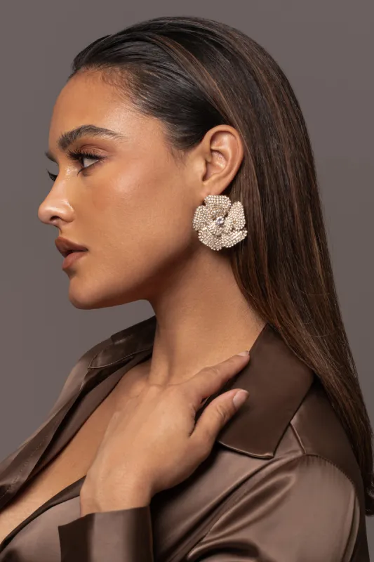 Gold Blossom Crystal Paved Earrings sold by JLUXLABEL