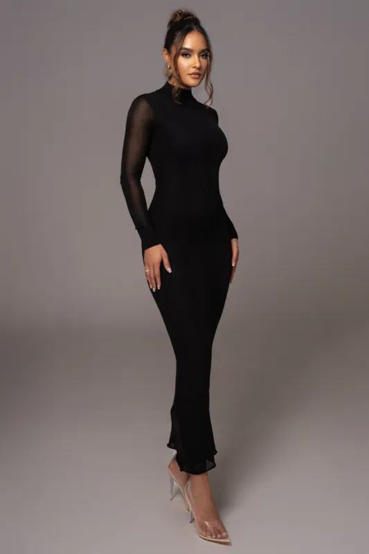 Black Fame Mock Neck Maxi Dress made by JLUXLABEL