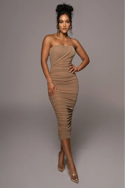 Beige/Silver Celestia Midi Dress sold by JLUXLABEL