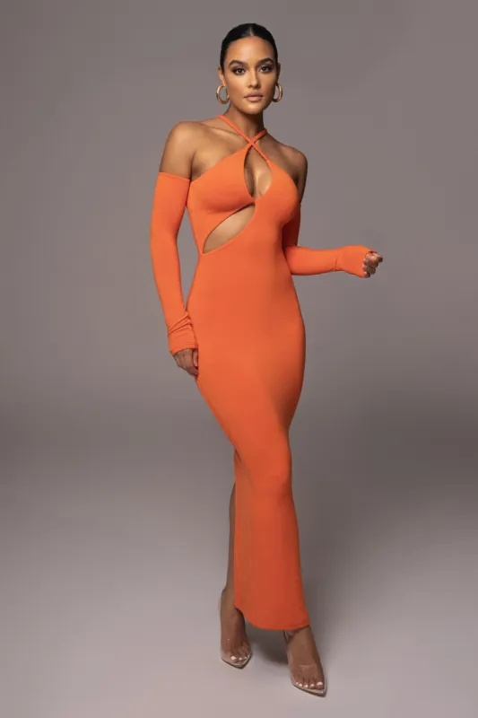 Orange Soledad Cross Maxi Dress sold by JLUXLABEL