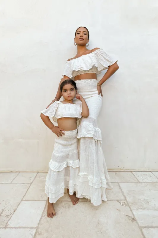 White Emily Ruffled Skirt Set sold by JLUXLABEL