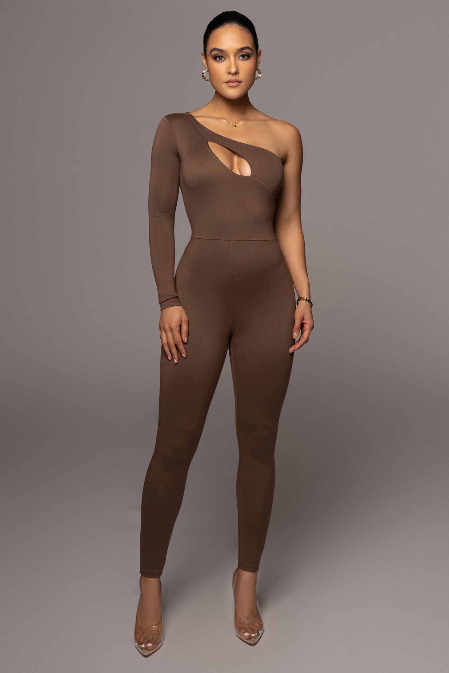 Chocolate Saika Keyhole Jumpsuit sold by JLUXLABEL