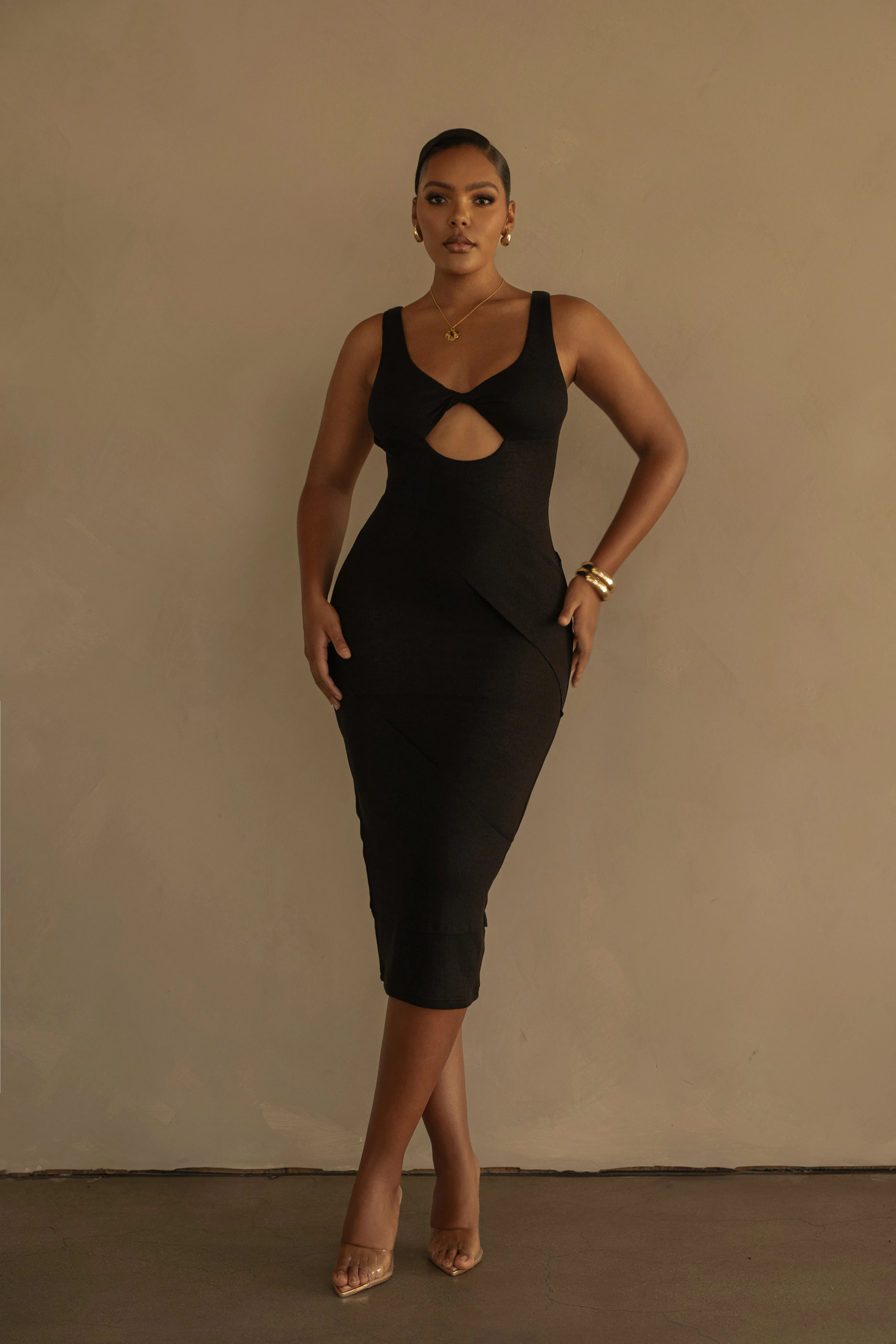 Black Shift Of Feelings Midi Dress sold by JLUXLABEL