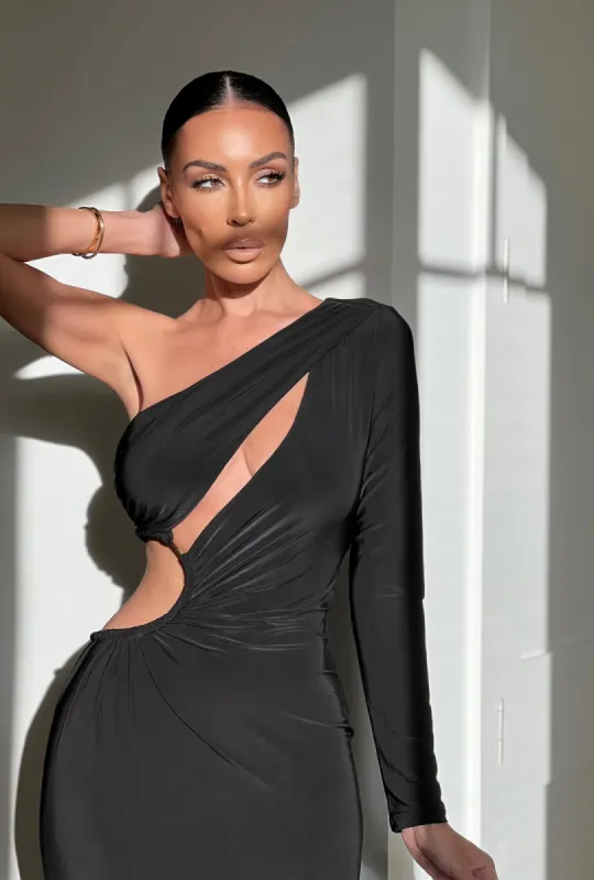 Noir Jorgia Keyhole Dress sold by JLUXLABEL