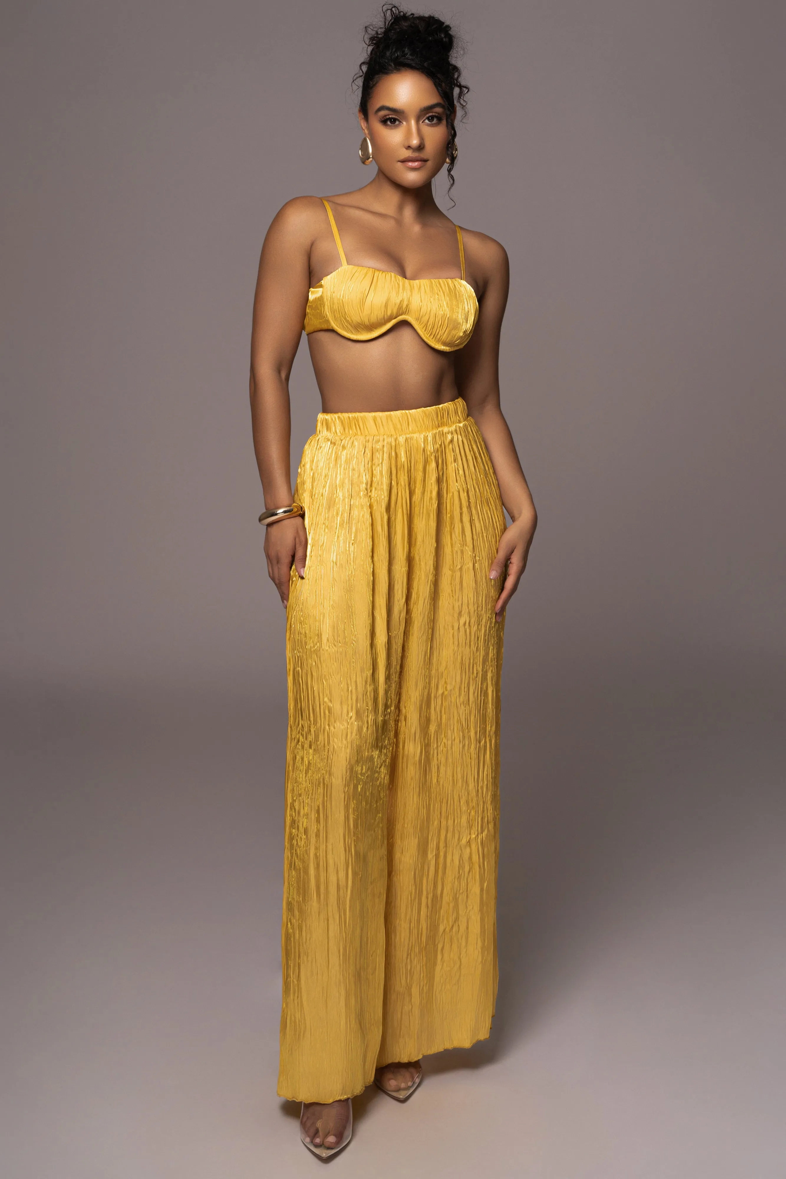 Yellow Let's Get Away Satin Pant Set sold by JLUXLABEL product image thumbnail 3