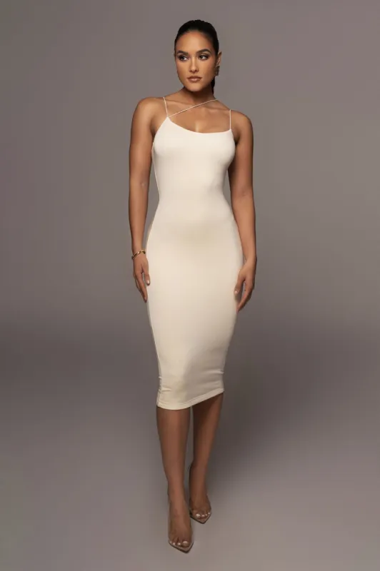 Jluxbasix Buttercream Rory Diagonal Strap Dress sold by JLUXLABEL
