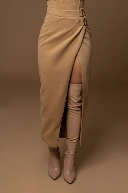 Camel Gisele Slit Skirt sold by JLUXLABEL