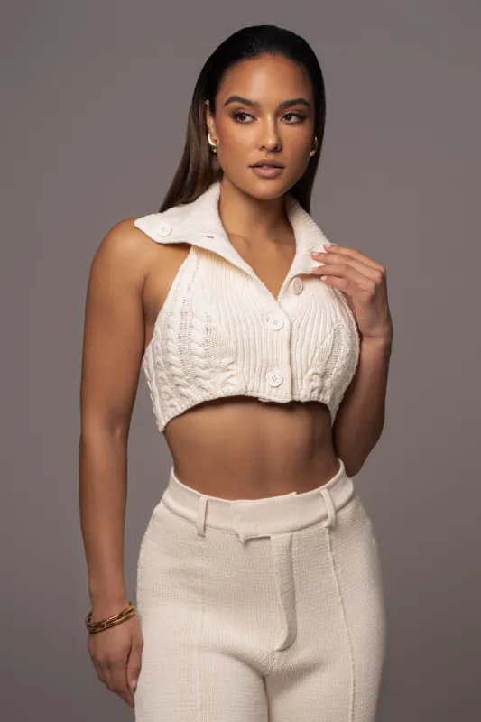 Ivory Collared Cable Knit Vest sold by JLUXLABEL