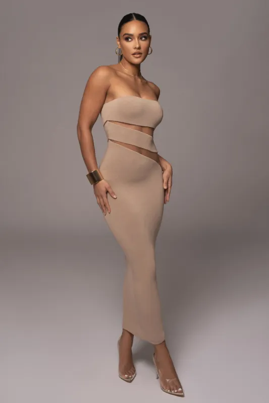 Beige Unpredictable Midi Dress sold by JLUXLABEL