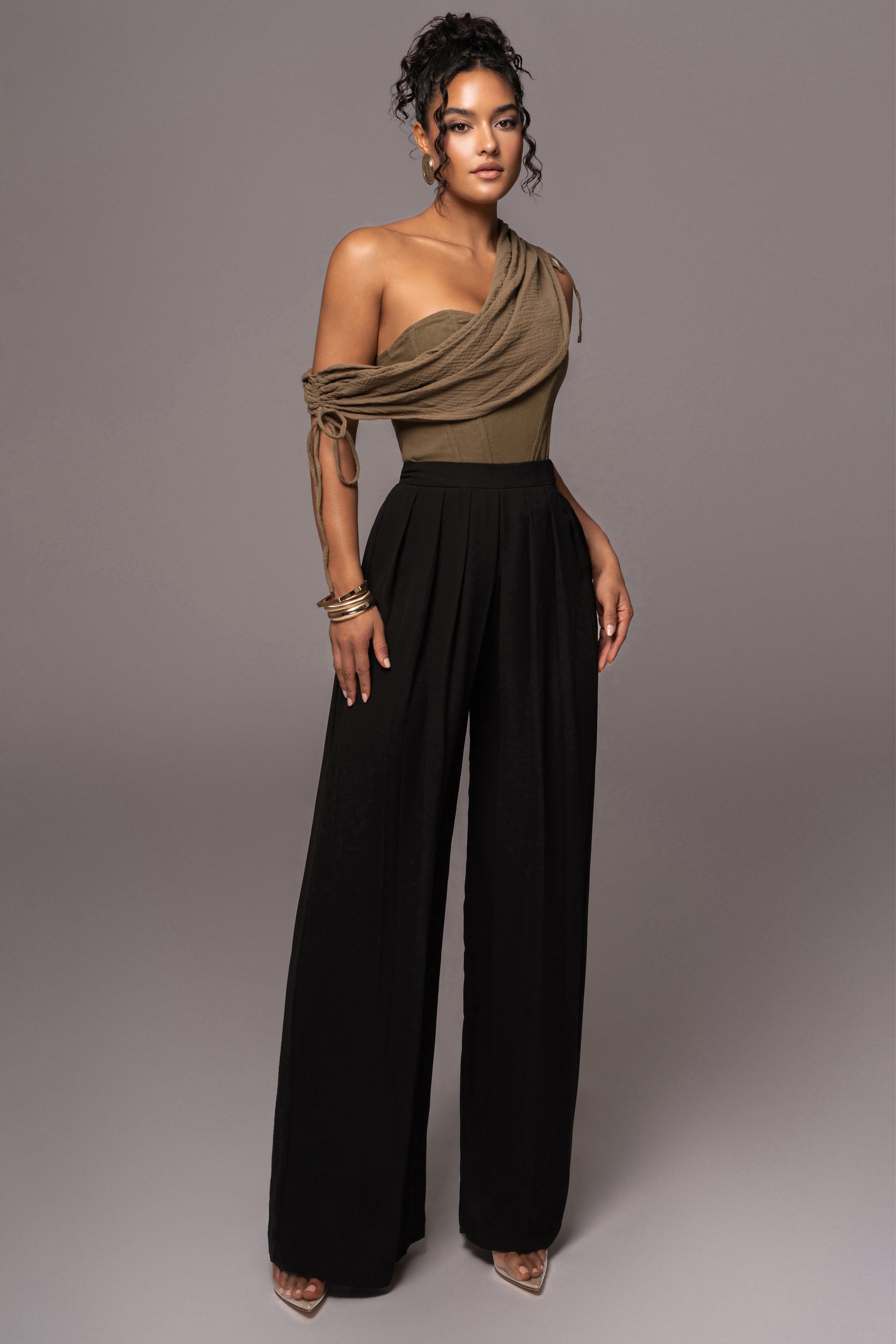 Black Josette Wide-Leg Pleated Pants sold by JLUXLABEL