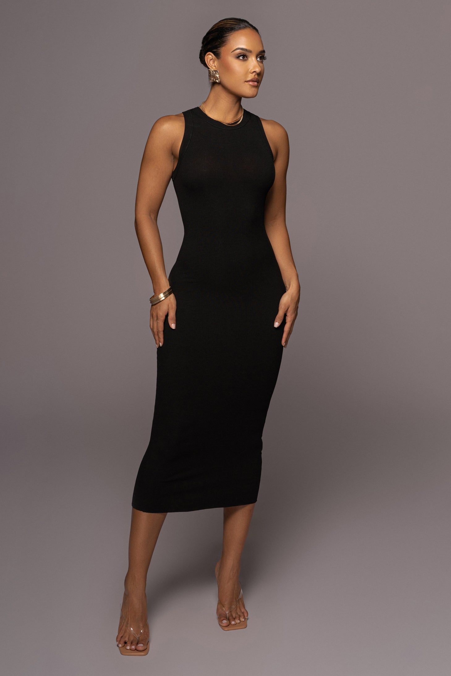 Black Marion Micro Rib Dress sold by JLUXLABEL product image thumbnail 4