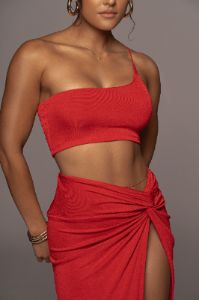 Red Here To Stay Slinky Skirt Set sold by JLUXLABEL