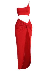 Red Here To Stay Slinky Skirt Set sold by JLUXLABEL