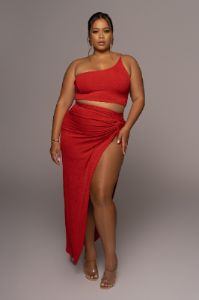Red Here To Stay Slinky Skirt Set sold by JLUXLABEL