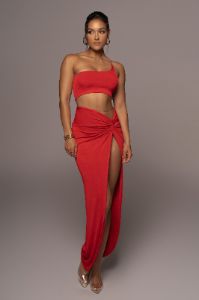Red Here To Stay Slinky Skirt Set sold by JLUXLABEL