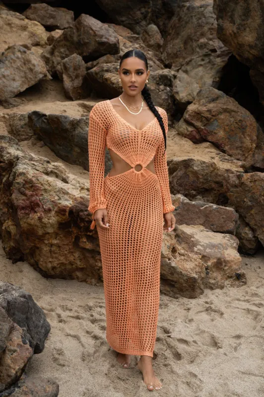 Coral Summer Daze Crochet Maxi Dress sold by JLUXLABEL