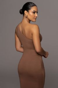Pecan Joanna Keyhole Dress sold by JLUXLABEL