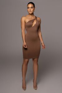 Pecan Joanna Keyhole Dress sold by JLUXLABEL