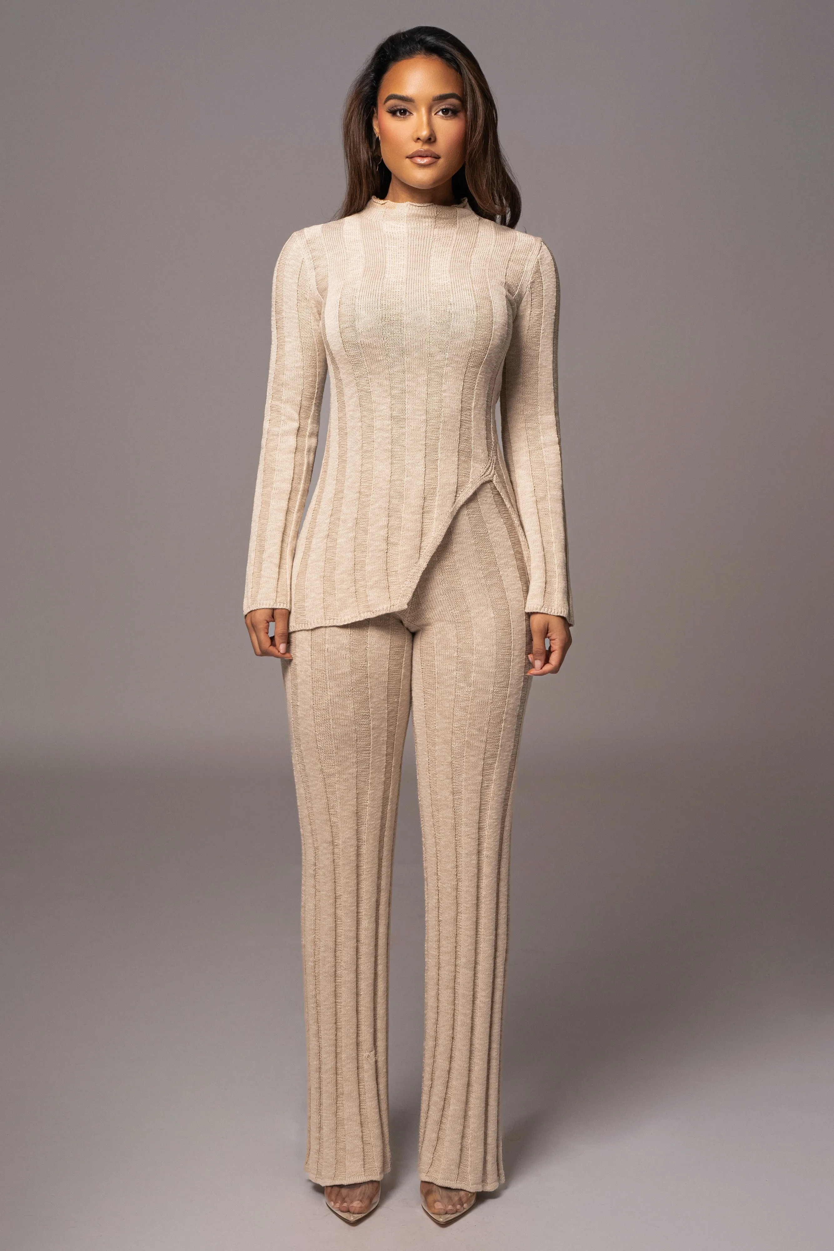 Beige Take A Chance Ribbed Pant Set sold by JLUXLABEL product image thumbnail 4