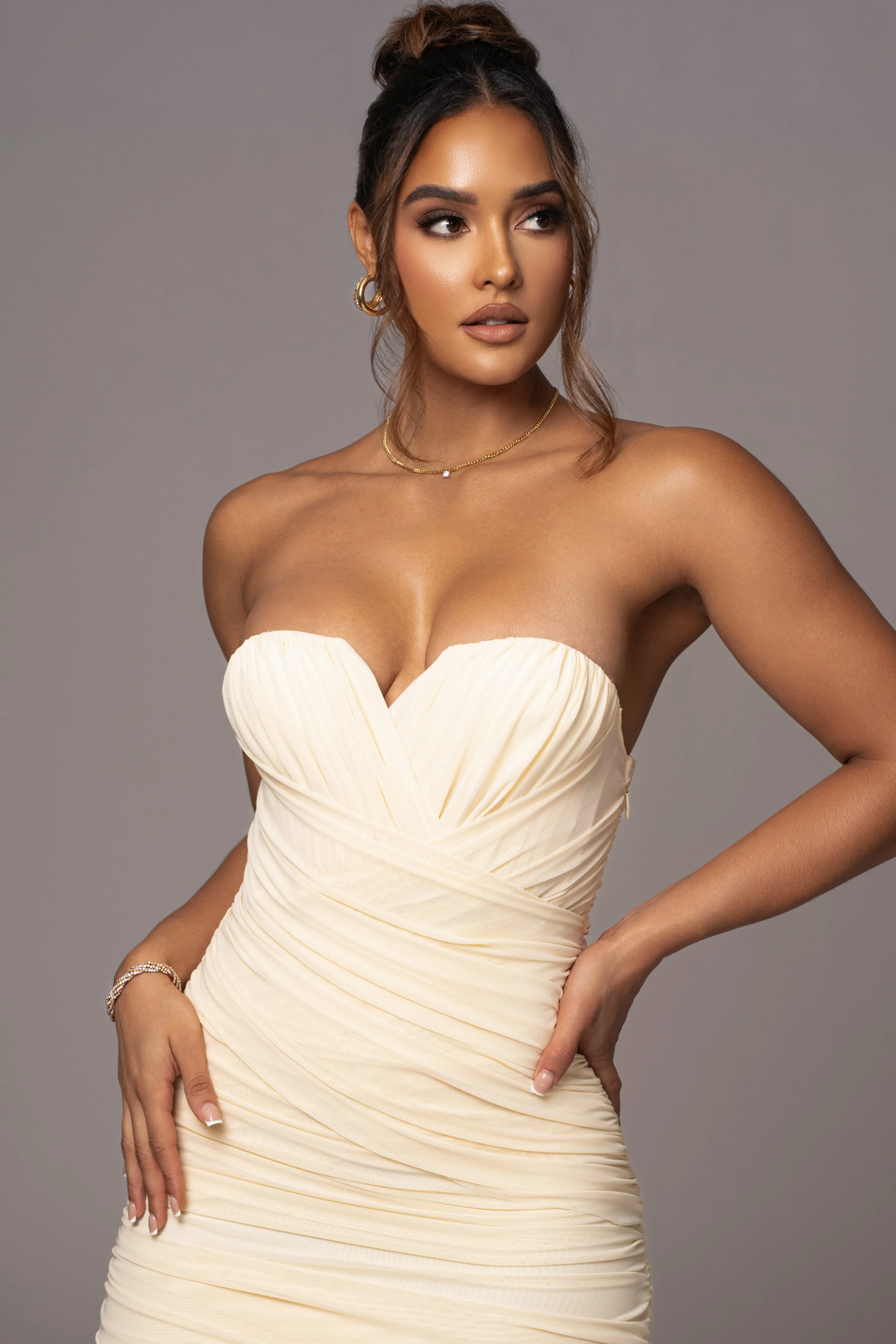 Cream Arcadia Mesh Midi Dress sold by JLUXLABEL product image thumbnail 5