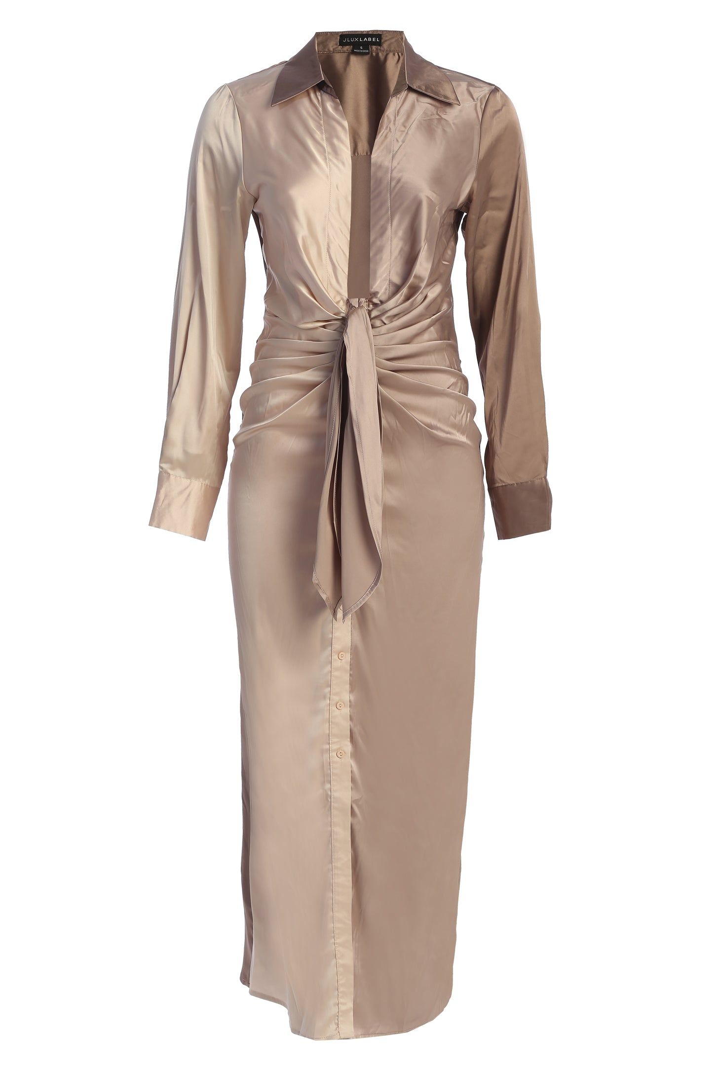 Taupe Color Block Satin Midi Dress sold by JLUXLABEL product image thumbnail 3