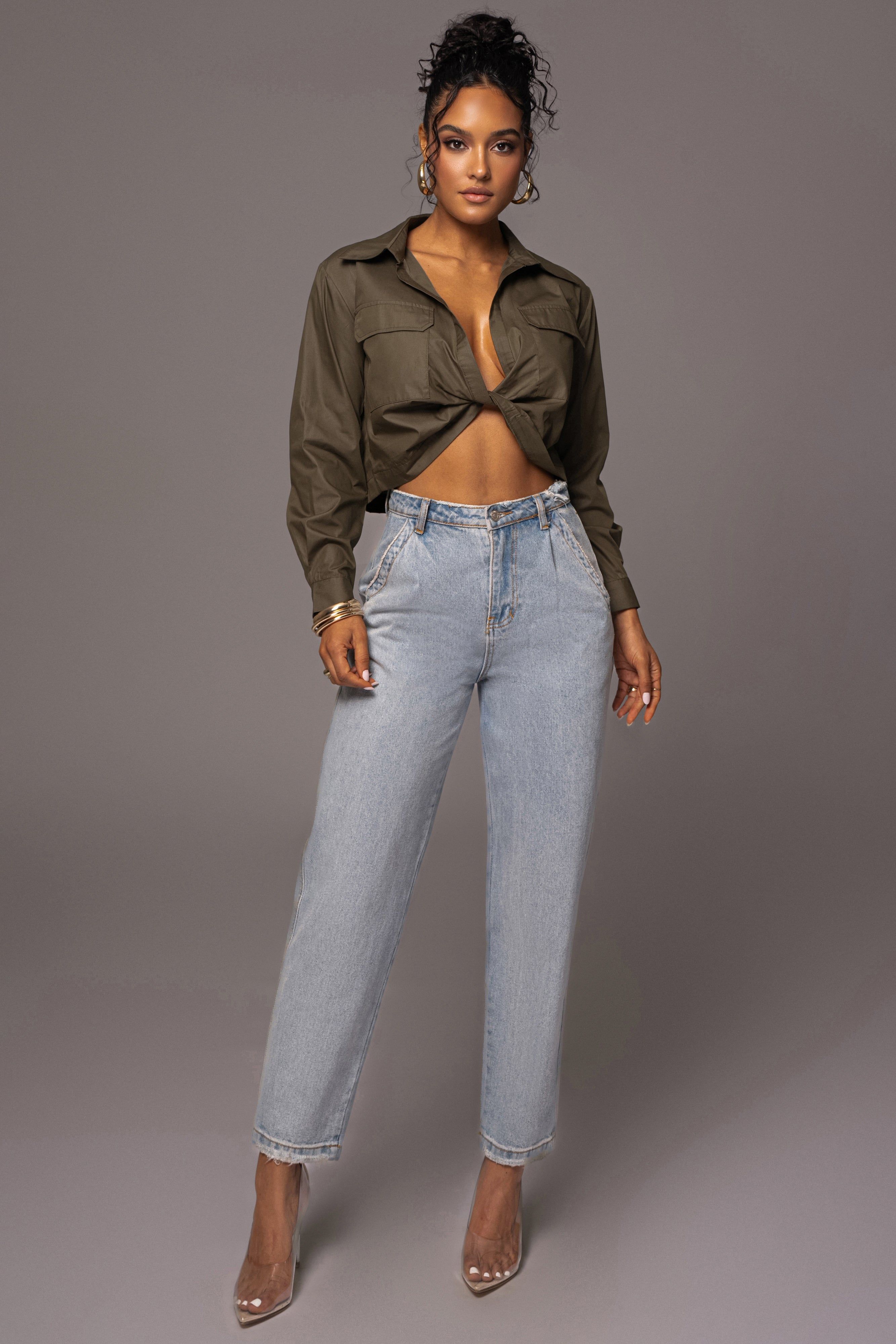 Olive Castella Twist Front Top sold by JLUXLABEL