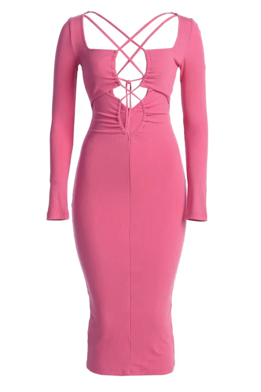 Fuchsia Mesmerize Midi Dress sold by JLUXLABEL