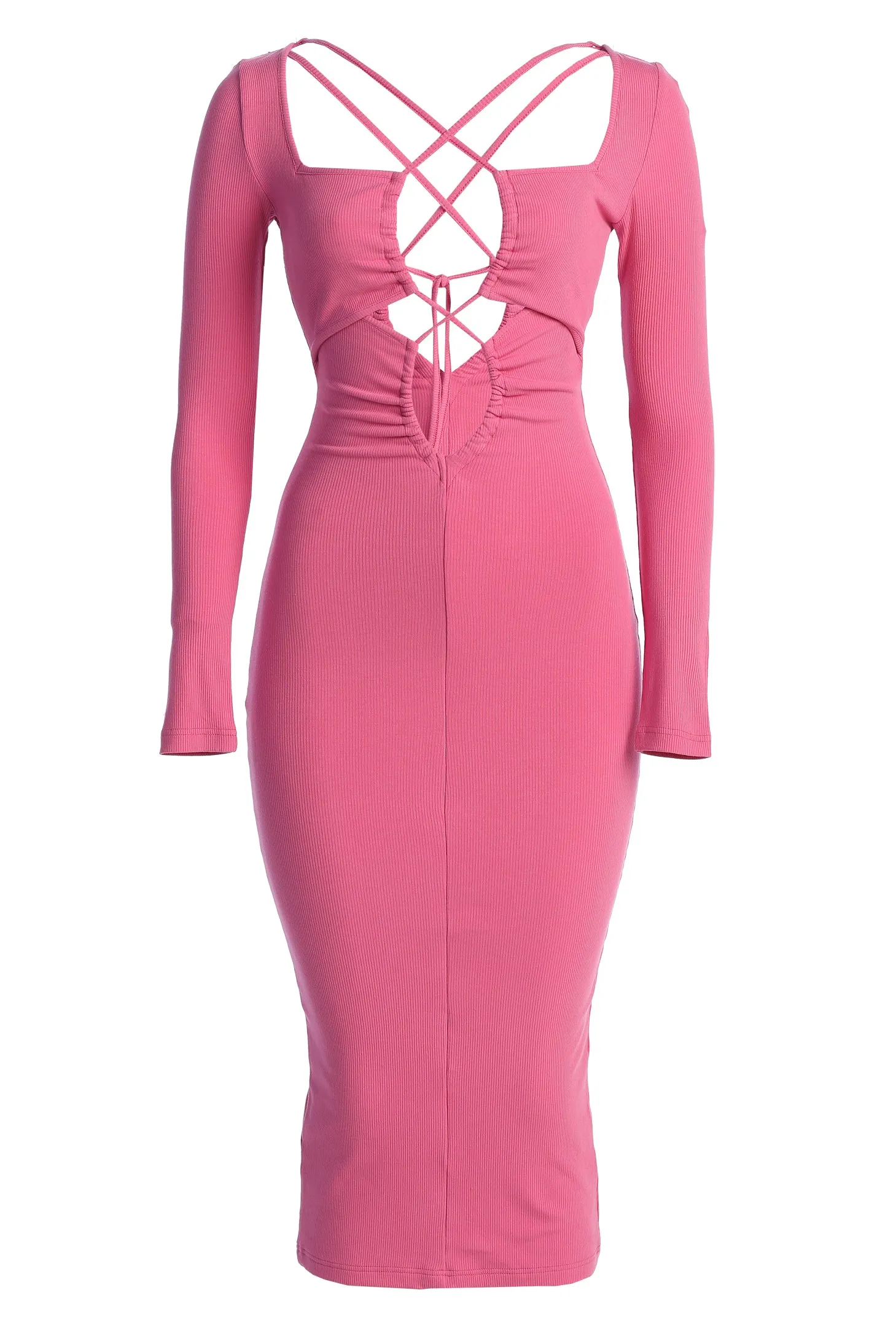 Fuchsia Mesmerize Midi Dress sold by JLUXLABEL