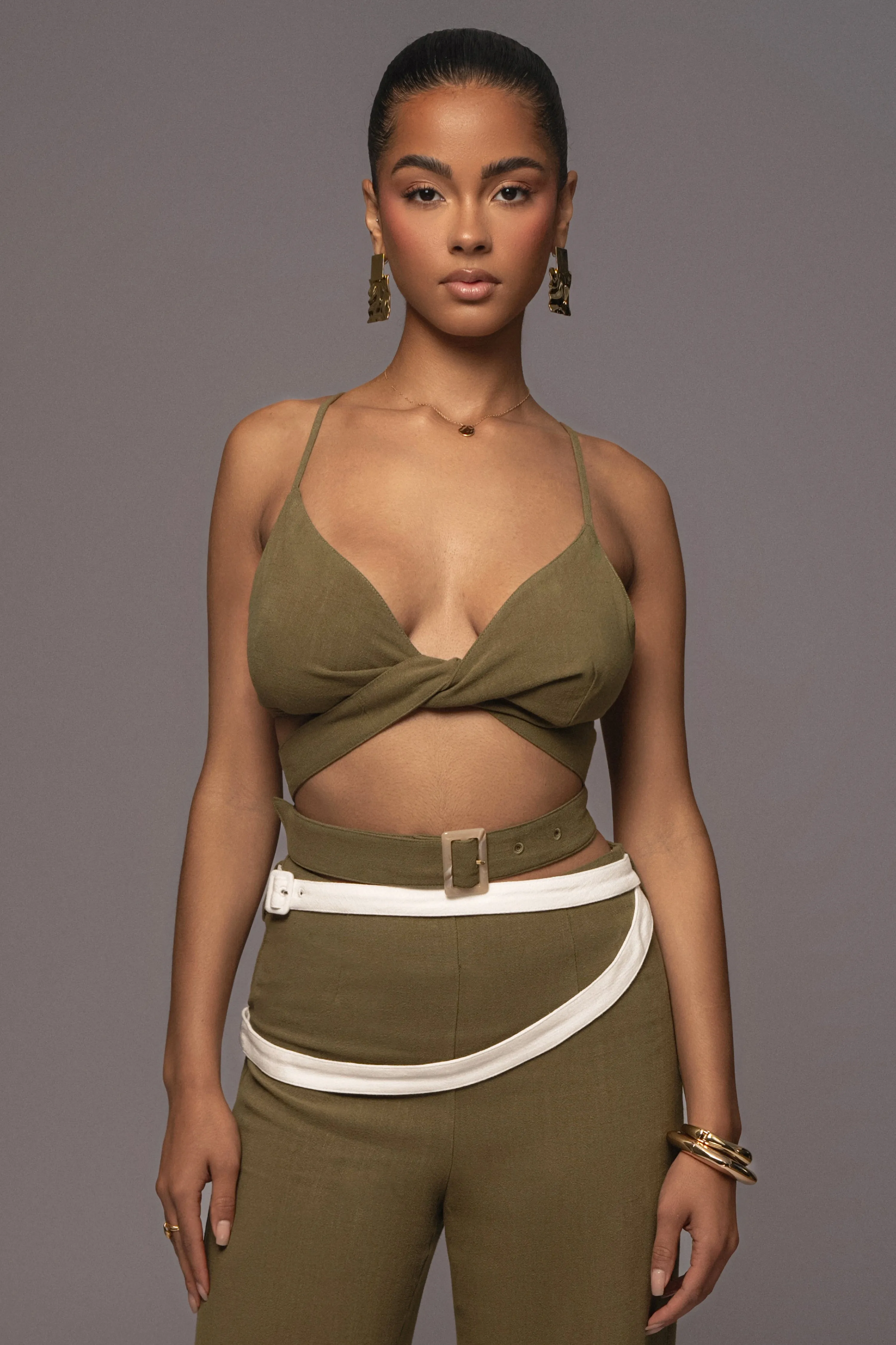 Olive Ocean Depths Linen Top sold by JLUXLABEL