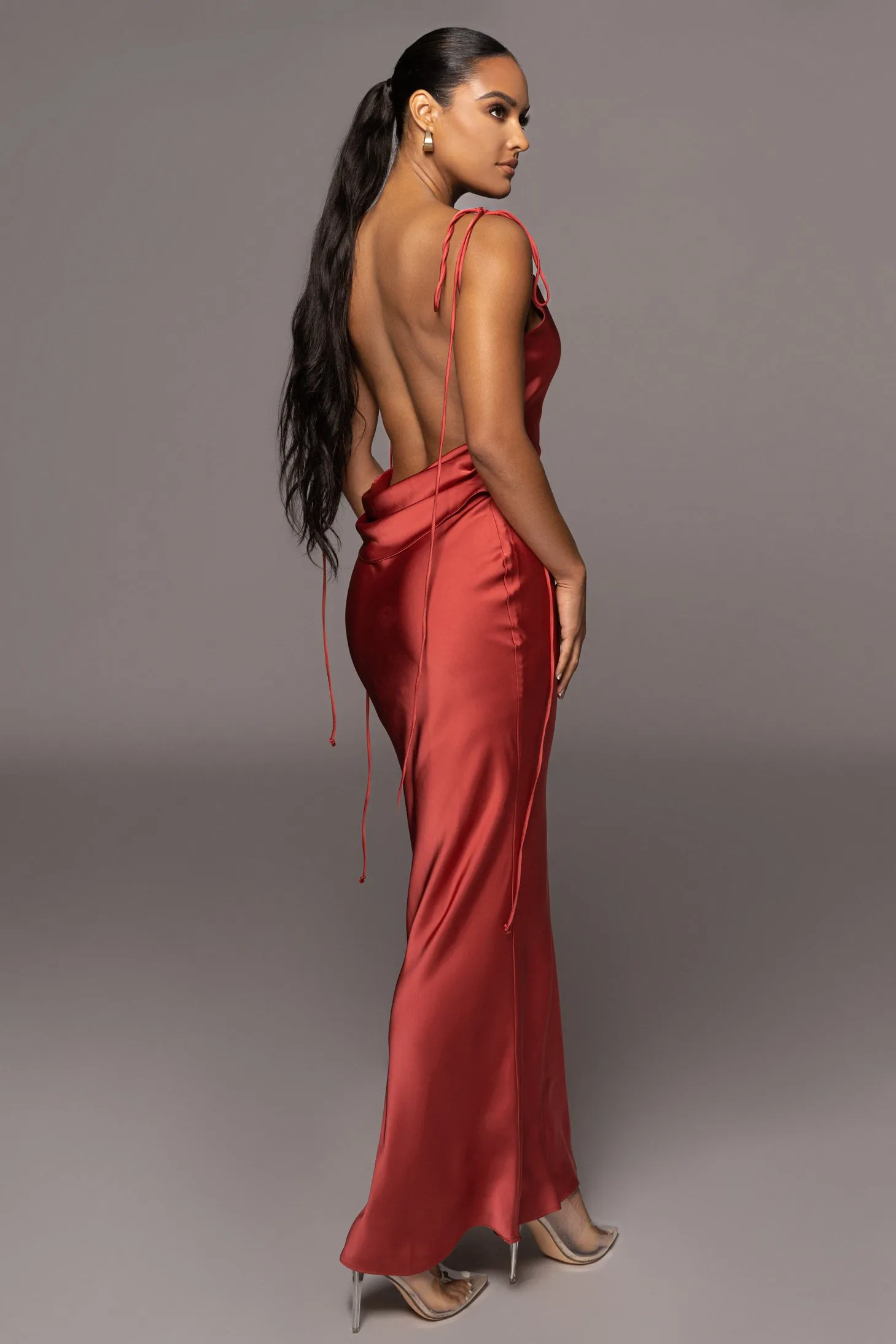 Red Irresistible Satin Maxi Dress sold by JLUXLABEL