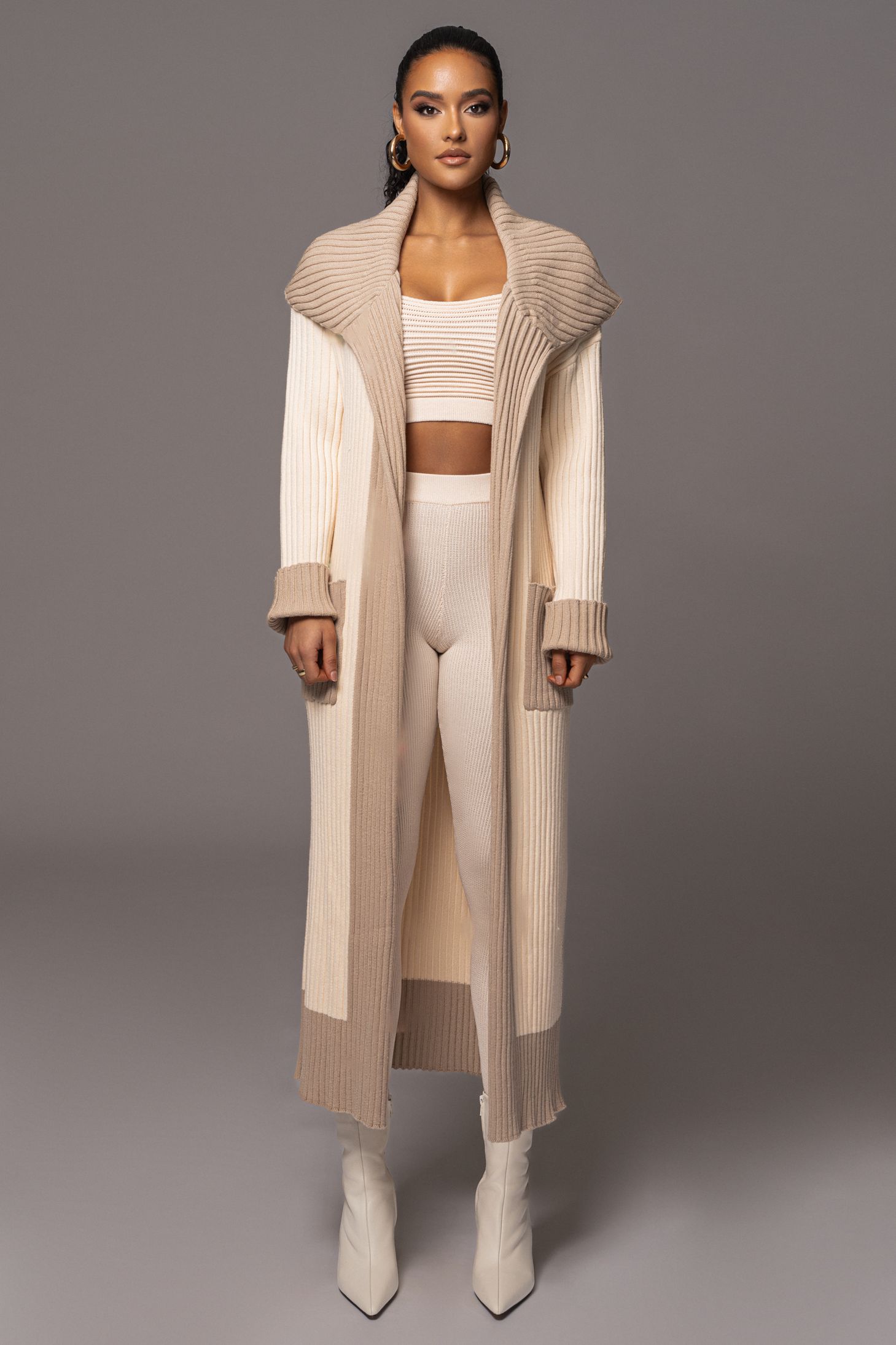 Ivory Carmela Rib Knit Cardigan sold by JLUXLABEL