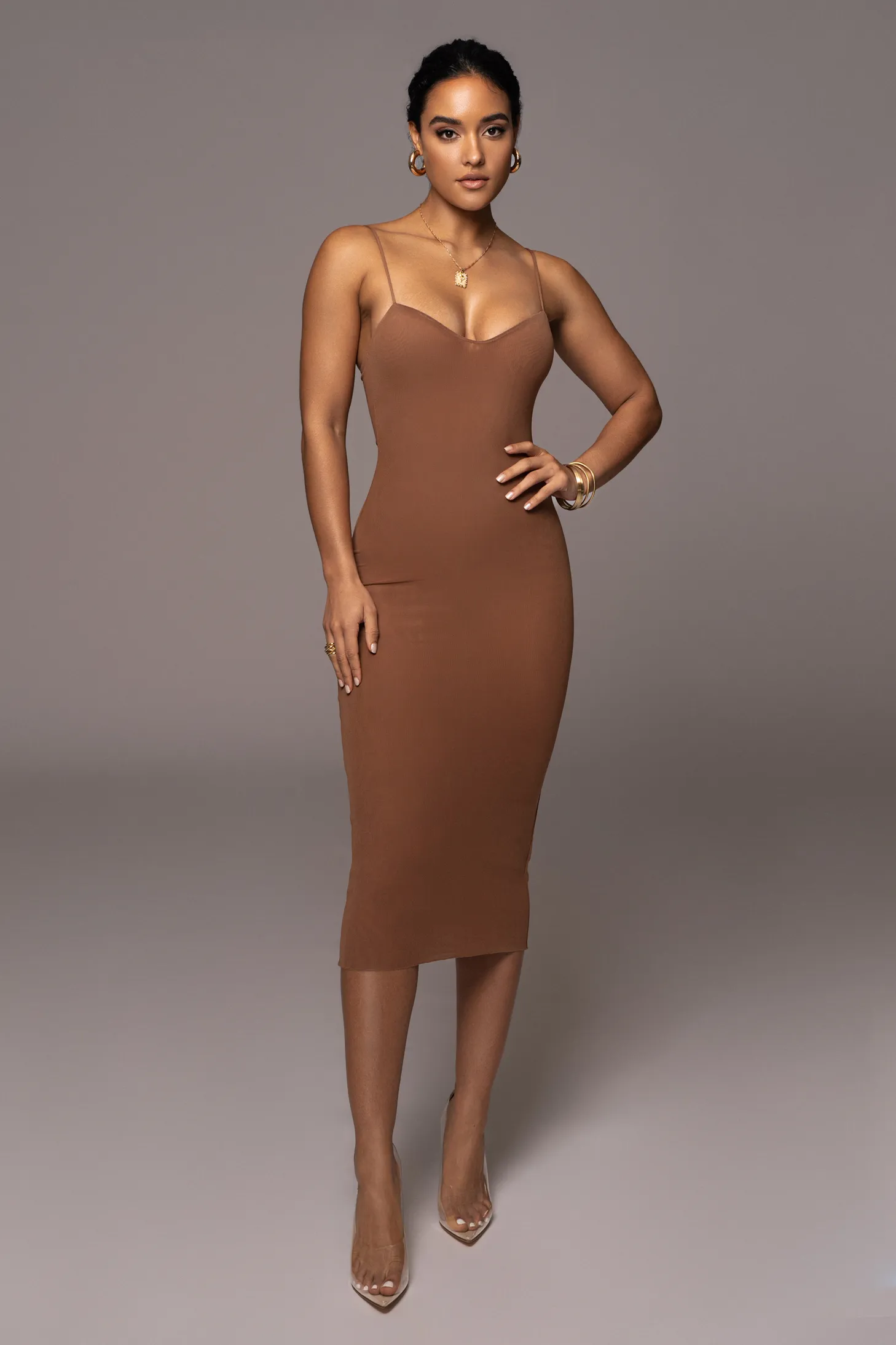 Pecan Rochelle Mesh Midi Dress sold by JLUXLABEL product image thumbnail 3
