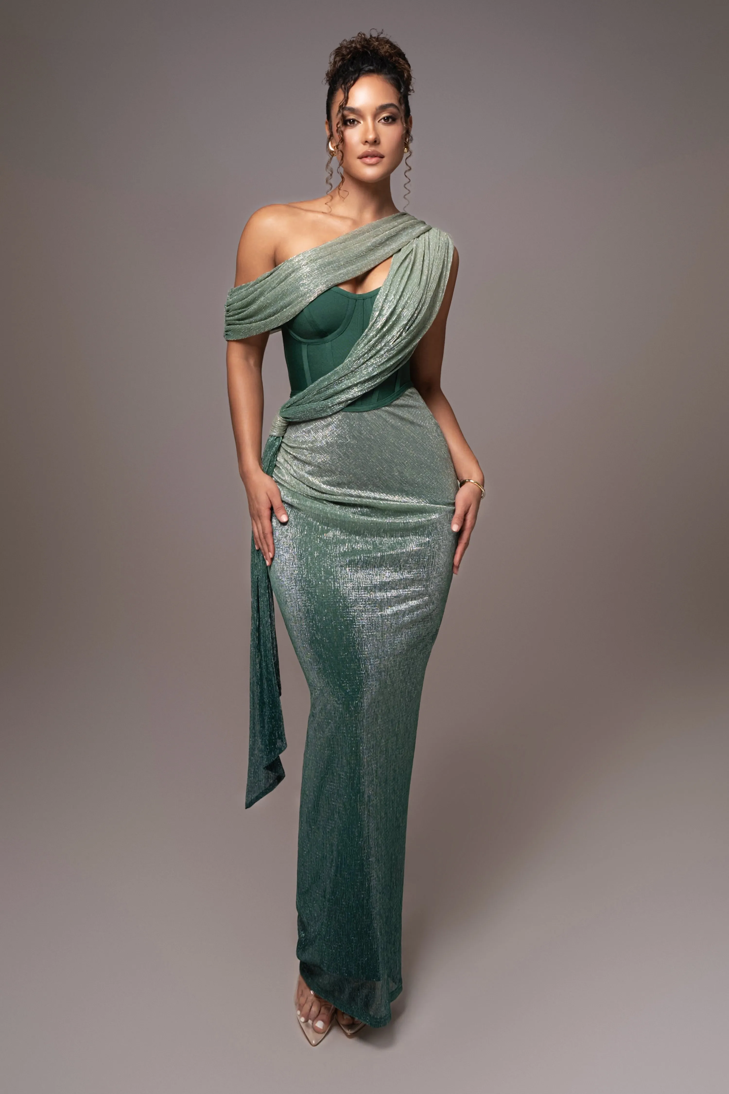 Green Celestina Draped Maxi Dress sold by JLUXLABEL product image thumbnail 2