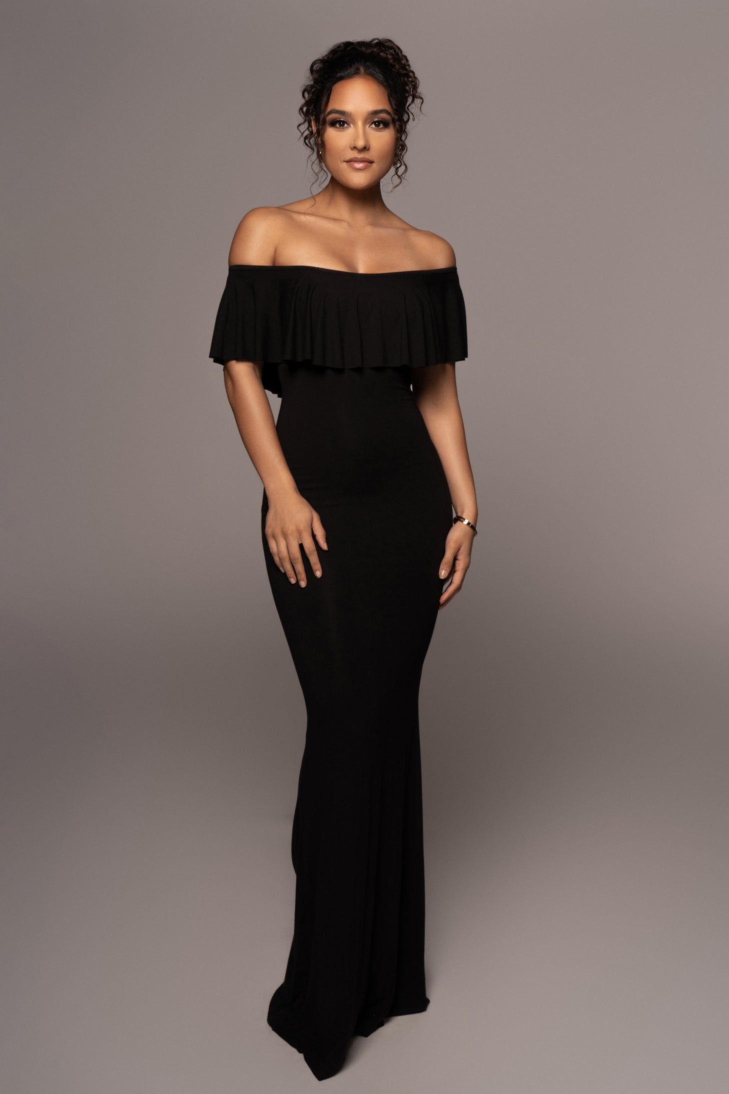 Black Estelle Ruffled Maxi Dress sold by JLUXLABEL