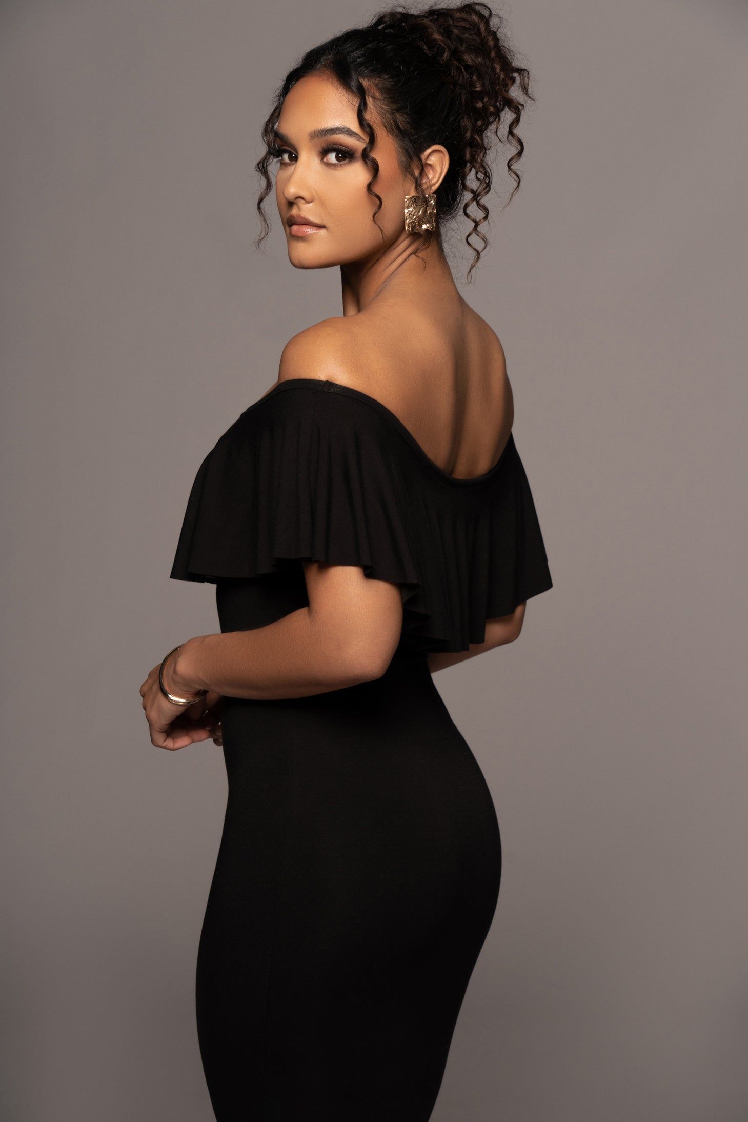 Black Estelle Ruffled Maxi Dress sold by JLUXLABEL product image thumbnail 6