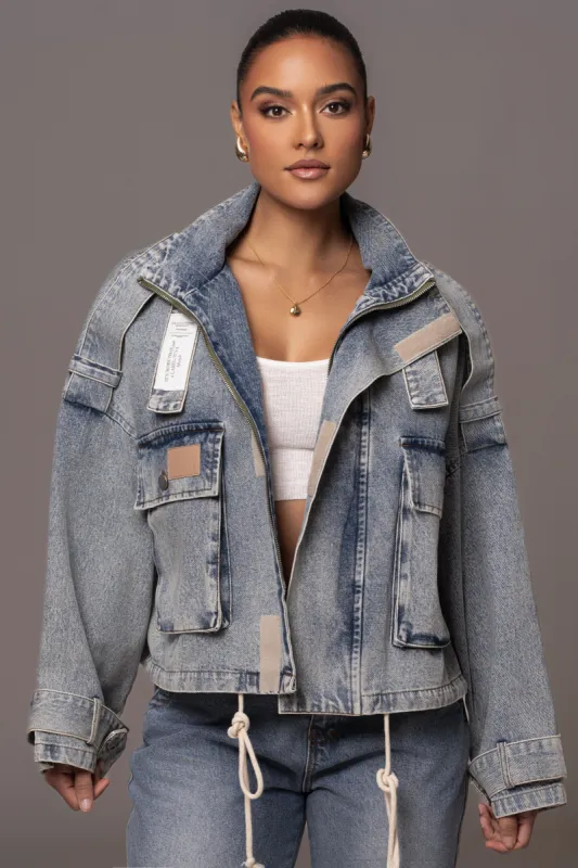 Medium Wash Esther Utility Denim Jacket sold by JLUXLABEL
