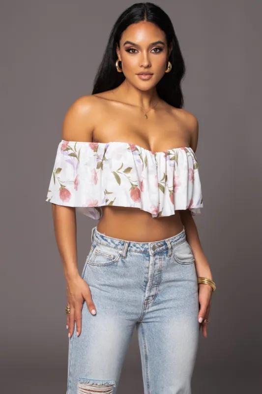 Ivory Floral Garden Party Crop Top sold by JLUXLABEL