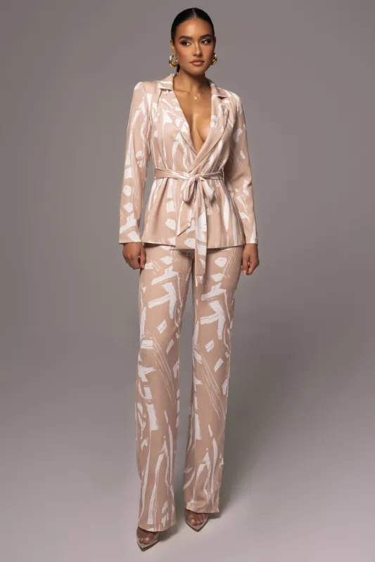 Beige Frida Print Pant Set sold by JLUXLABEL